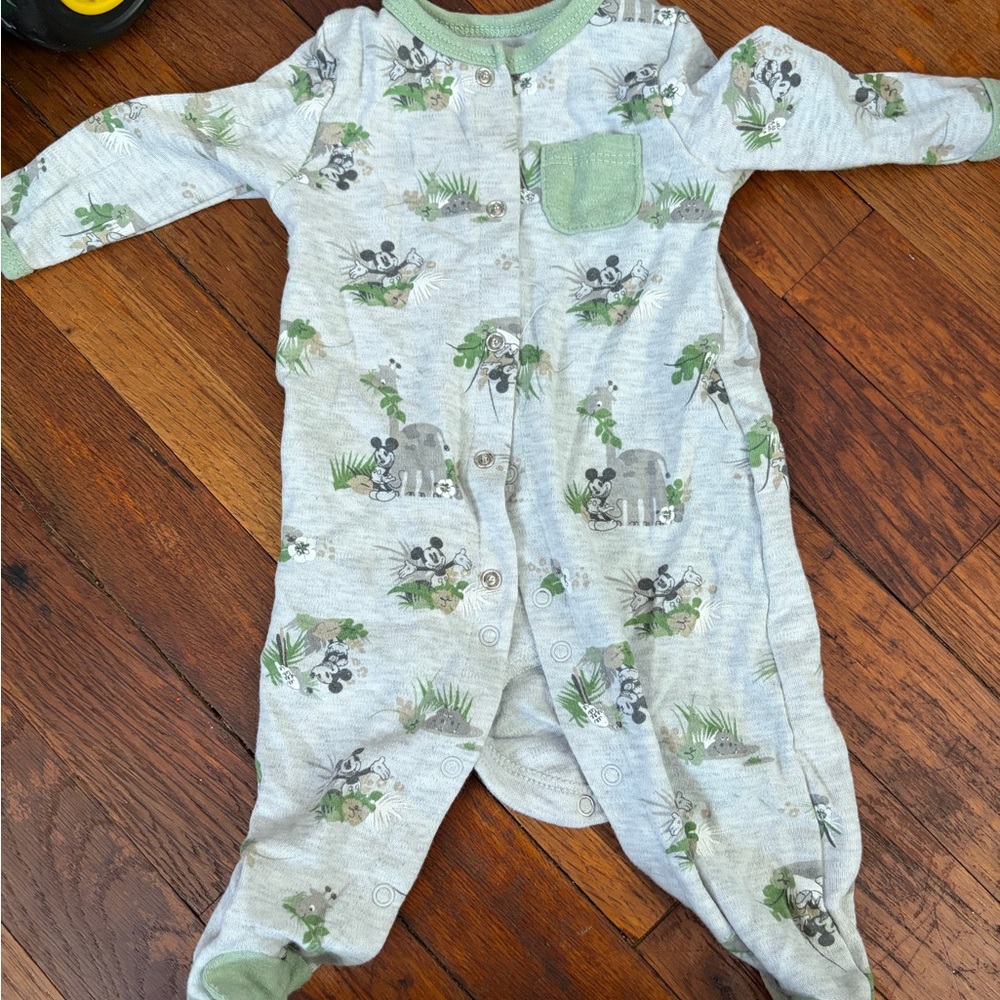 Disney Gray and Green Animal Print Kids Footie